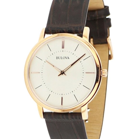 Bulova Mens Rose Gold Leather Strap 40mm Watch